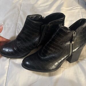 Style & Co. Black Croc-Pattern Ankle Booties